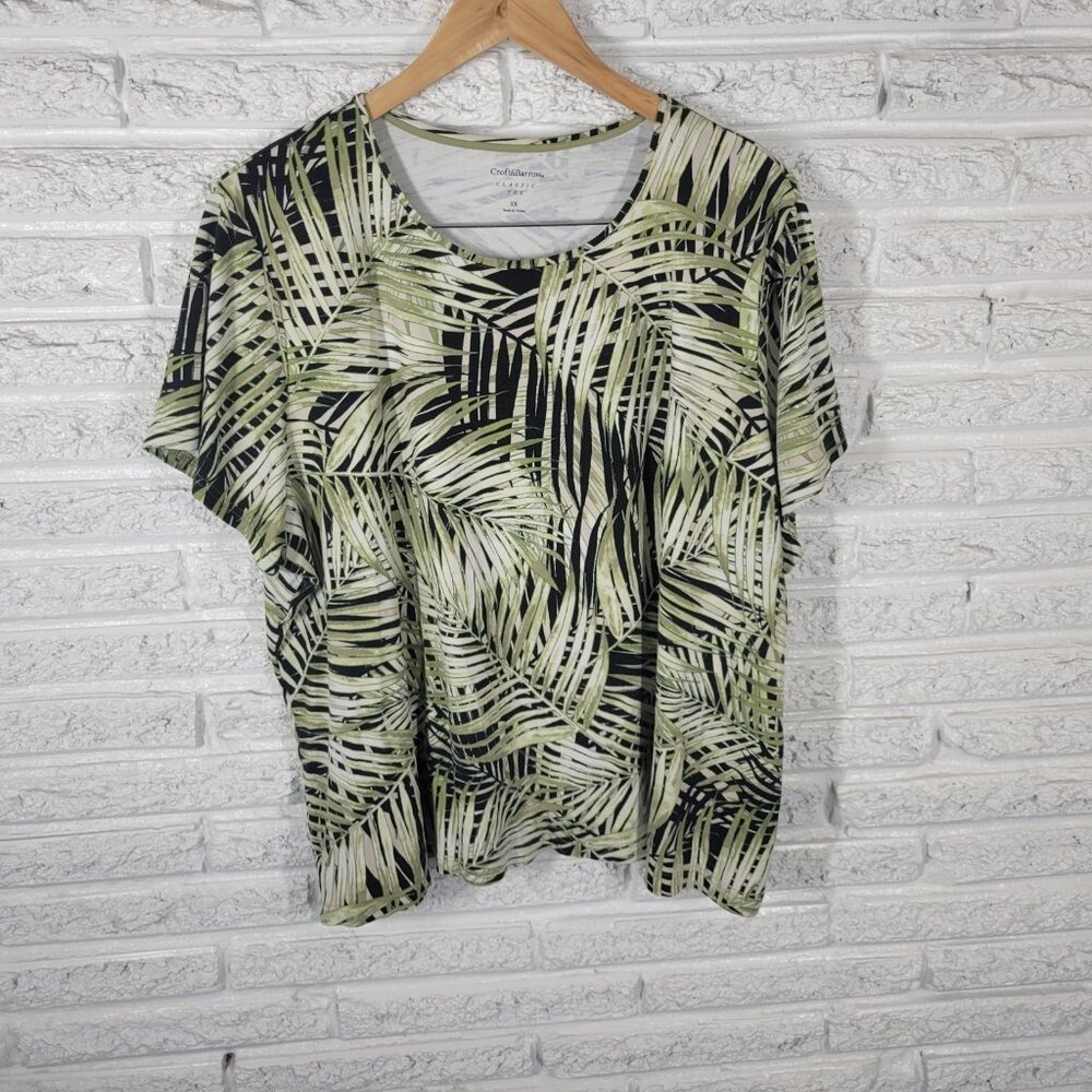 Croft Barrow WomenS Top 3X Plus Tee Short‎ Sleeves Green Leaves FLO88E
